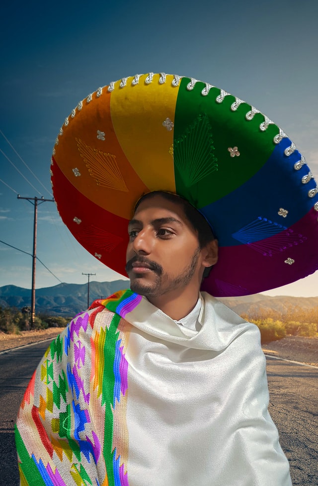image of person wearing rainbow colored clothing
